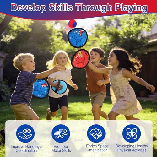 Toss and Catch Ball Game for Kids, 4 Paddles Sticky Balls Set Toddlers Baseball Gloves, Outdoor Beach Yard Pool Catch Toy, Birthday Gifts for Boys Girls Ages 3-12