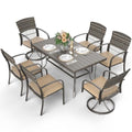 Pamapic 7-Piece Outdoor Dining Set with Table, Patio Furniture Includes 2 Swivel Chairs, 4 Wicker Chairs & Beige Removable Cushions, Weather Resistant Iron Frame for Backyard, Deck, Garden (Beige) - color: Beige
