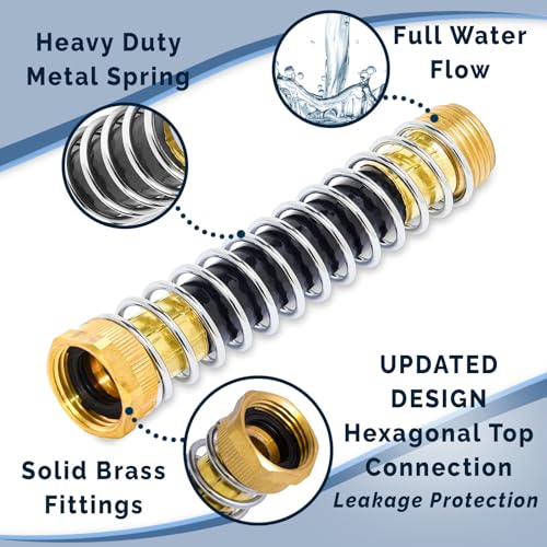 Morvat Garden Hose Protector, Brass Coiled Spring Kink & Strain Extension Connector for Outdoor Water Valve & Faucet, Adapter & Attachment with ¾ Standard Threading, Includes 4 Washers & Tape, 4-Pack - size: 4 Pack
