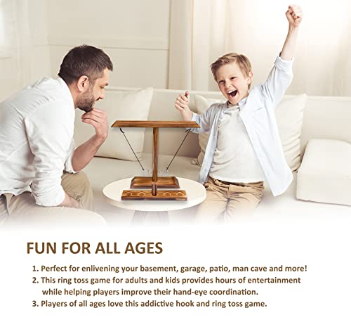 Ring Toss Games for Adults, Indoor Outdoor Yard Games, Patio Decor, Wooden Hook and Ring Game for Bars, Home, Party - color: Large Size- 15.7" X 13"Light Brown