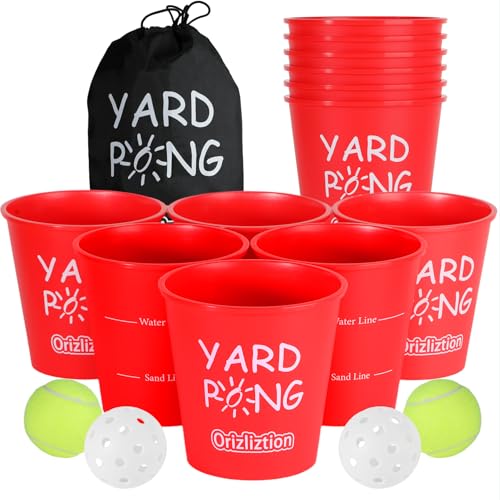 Giant Yard Pong Outdoor Game for Adults & Family, Yard Toss Throwing Game for Beach, Camping Party, Lawn Yard Game with 12 Premium Buckets & 4 Balls, Portable Durable Carry Bag