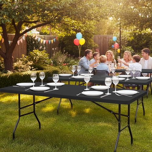 Fitted Tablecloths with Elastic - 2 Pack 4ft Folding Table Covers Rectangle, Reusable Dining Table Protector for Outdoor Picnic Party Camping, 30x48 Inch, Black - color: Black, size: 30x48 inch, 2 Pack