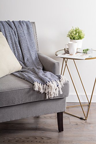 DII 100% Cotton Basket Weave Throw for Indoor/Outdoor Use Camping Bbq's Beaches Everyday Blanket, 50 x 60, Woven Stripe - color: Nautical Blue, size: 50x60"