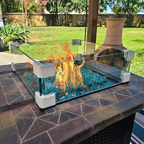 GASPRO 17.5" x 17.5" x 6" Fire Pit Wind Guard Square, Tempered Glass Firepit Table Shield, Thick and Sturdy, with Hard Aluminum Corner Bracket & Rubber Feet, Easy to Assemble - size: 17.5" x 17.5" x 6"