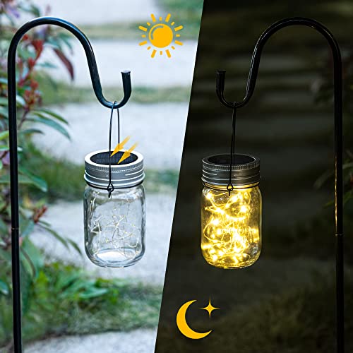 GIGALUMI Hanging Mason Jar Solar Lights, 6 Pack 30 Led Hanging Solar Lanterns Outdoor Waterproof, Hangers and Jars Included, Outdoor Decor for Balcony, Garden, Patio, Yard, Wedding - size: 6 Pack