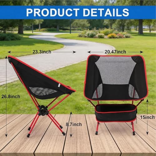 Ultralight Camping Chair, Portable Foldable Compact Chair with Breathable Nylon Mesh, Lightweight Folding Backpacking Hiking Chair for Outdoor Camp, Travel, Beach, Picnic, Hiking(Red) - color: Black and Red