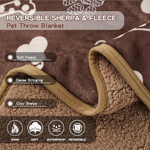 Waterproof Dog Blankets Pet Blanket 60"x80", Soft Fluffy Sofa Car Bed Protector, Reversible Sherpa Fleece Dog Blanket for Large Dogs (Chocolate Brown-Bones) - color: Chocolate Brown-bones, size: 60"x80"