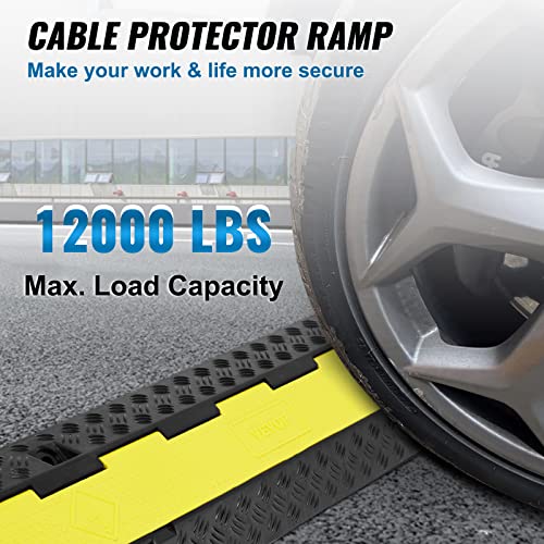 VEVOR 5 PCs Rubber Cable Protector Ramp, 2 Channel, 12000 lbs/axle Capacity Heavy Duty Hose Wire Cover Ramp Driveway, Traffic Speed Bump w/Flip-Open Top Cover & 50 ft Warning Tape, for Indoor&Outdoor - style: 2 Channel-5PCs