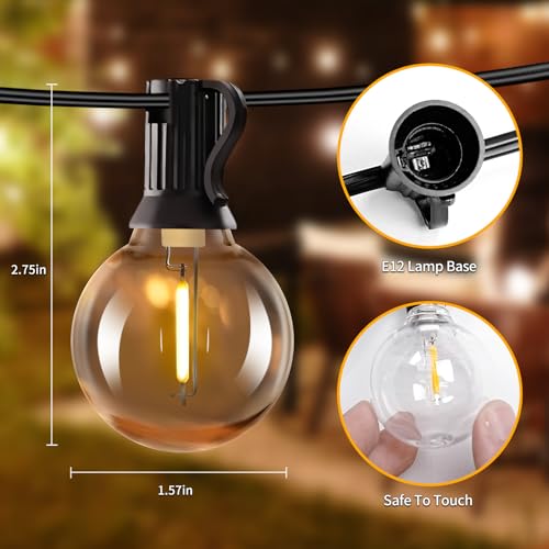 SANBEN Solar String Lights Outdoor with Remote, 50ft 25 Bulbs Solar Powered Patio Lights Waterproof, Dimmable & Timer, G40 LED Solar Lights for Camping Deck Backyard Garden Fence - size: 50ft-G40