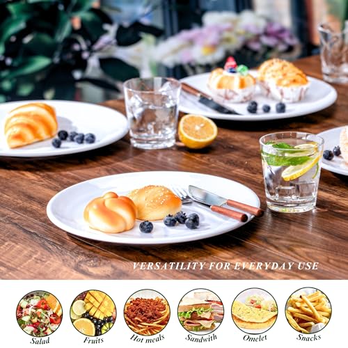 11-Inch Melamine Plates (Set of 6) - Unbreakable and Reusable Plastic Dinnerware with Ceramic Feel, Stackable and Dishwasher-Safe - Versatile for All Meals (White) - color: White