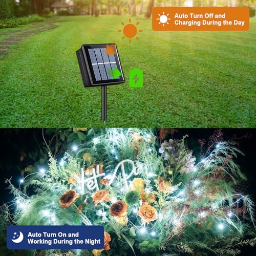QITONG 4 Pack Solar Fairy Lights, Each 33ft 100 LED White Christmas String Light Outdoor Waterproof, 8 Modes Silver Wire Christmas Twinkle Mini Lights - color: White, size: 4Pack*100LED