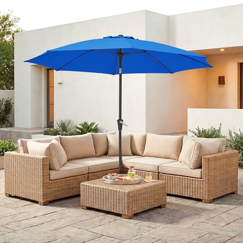 JEAREY 9FT Outdoor Patio Umbrella,Market Table Umbrella with 8 Fiberglass Ribs, Pool Umbrella with Tilt and Crank, UV Protection Lightweight & Wind-Resistant for Lawn, Garden, Deck and Backyard, Royal Blue - color: Royal Blue