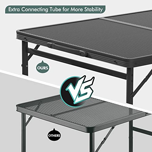 VILLEY Grill Table, 3ft Folding Camping Table with Aluminum Adjustable Legs, Portable Lightweight Camp Table for Beach Picnics and Outdoor Cooking - color: Black