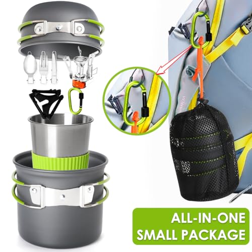 Gutsdoor Camping Cookware Set Camping Gear Campfire Utensils Non-Stick Cooking Equipment Lightweight Stackable Pot Pan Bowls with Storage Bag for Outdoor Hiking - style: 12pcs (Green)