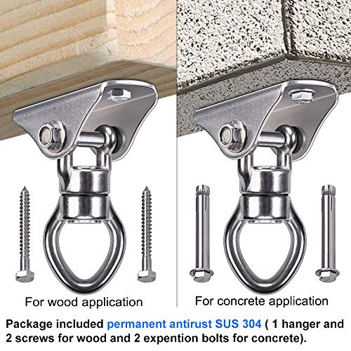 SELEWARE Silent Bearing Swing Hanger, Heavy Duty 360° Rotate Swing Swivel Hook, 1200LB Capacity for Wooden Concrete Playground Yoga Hammock Chair Rope Punching Bag Porch Swing Set - color: Swivel With Hanger