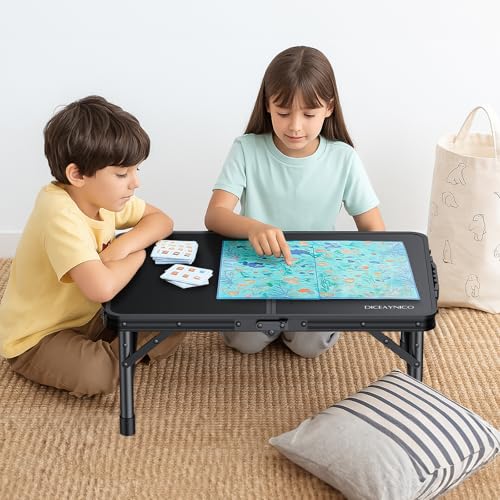 Folding Camping Table, 22" x 15" Picnic Table with 3 Adjustable Height Max 27.5", Matte Black Aluminum Folding Table with Handle for Party, Dining, Garden, Patio, Market - style: 2-Fold MDF Tabletop