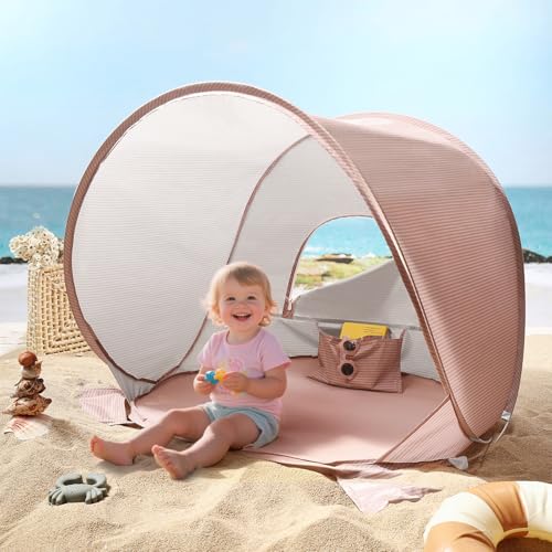 Tiny Land Baby Beach Tent – Pop Up Baby Tent with UV Protection, Portable Baby Beach Essentials, 35.4"x27.6"x31.5" Sun Shelter for Infants, Baby Outdoor Use (Pink) - color: Sunset Blush