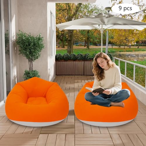 9 Pcs Inflatable Bean Bag Chairs for Adults with Foot Pumps, Portable Blow Up Couch for Adults, 264 lbs Capacity Foldable Lazy Sofa for Camping Movie Night Outdoor - 39.4''Lx23.6''H (Orange) - color: Orange