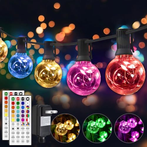 Color Changing Christmas Lights Outdoor String Lights 50ft 50 G40 Bulbs Waterproof Connectable up to 200ft w/ 2 Remotes Timer for Patio Bistro House Garden Party Gazebo Xmas Indoor Outside Decor - size: 50 Feet 50 Bulbs