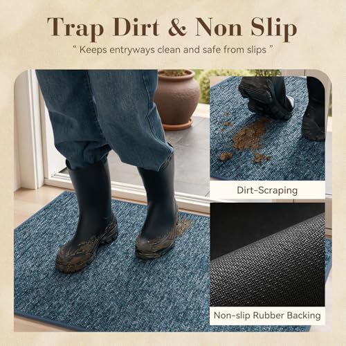 MontVoo Door Mat Indoor Entrance Doormat, Absorbent Durable Rubber Non Slip Front Door Mat for Inside Entry Entryway Dirt Trapper Welcome Mat, Navy Blue 24''x36'' - color: Navy Blue, size: 24''x36''