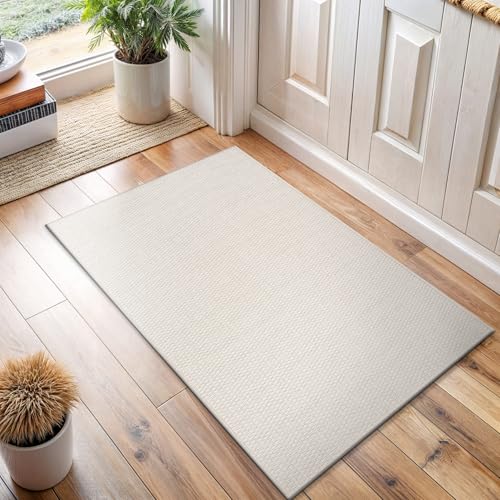 Luul Home Easy Jute Rugs 2x3 White Color Living Room Indoor Outdoor Door Mat for Farmhouse Patio and Kitchen Rug High Traffic Washable Easy to Clean Solid Boho Woven Design Outside Carpet (2 x 3) - color: Bone, size: 2' x 3' (Rectangular)