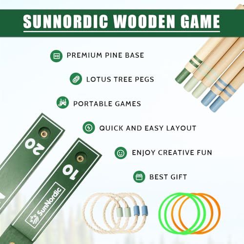 SunNordic Wooden Ring Toss Game Set, Backyard Beach Camping Game with Toss Rings & Portable Carrying Bag, Outdoor Lawn & Yard Games for Kids, Adults & Family - color: Pine Green