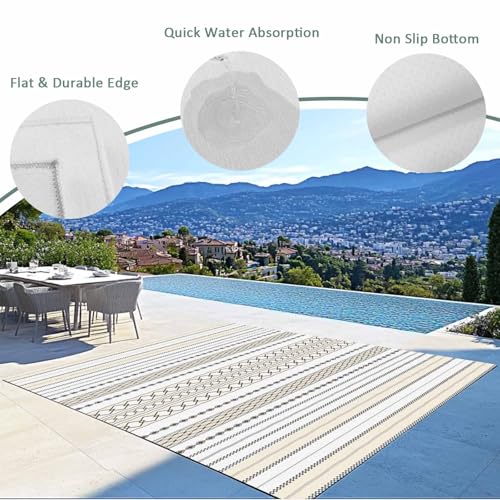 Outdoor Rug 6x9ft, Gray Stripes Boho Ethnic Style Indoor Area Rug for Patio Backyard Deck Large Floor Mat, Abstract Geometric Art Non-Slip Outside Carpet Balcony Porch Camping Rugs Picnic Mat - size: 6' x 9' (Rectangular)