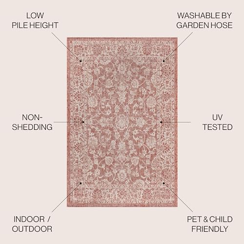 JONATHAN Y Weave Floral Indoor Outdoor Round Area Rug 9 Ft Red/Taupe, Tela Bohemian Textured for Backyard, Patio, Porch, Easy-Cleaning, High Traffic, Pet-Friendly, Non-Shedding (SMB100A-9R) - color: Red/Taupe, size: 9' (Round)