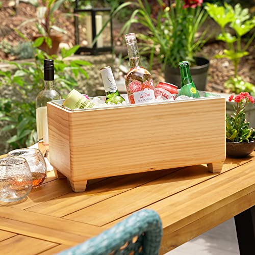 Twine Ice Bucket Wood and Galvanized Metal Tub - Wooden Wine Bucket And Beer Chiller - Holds 4 Wine Bottles or 5.4 Gallons Set of 1,Brown - style: Wooden Tub
