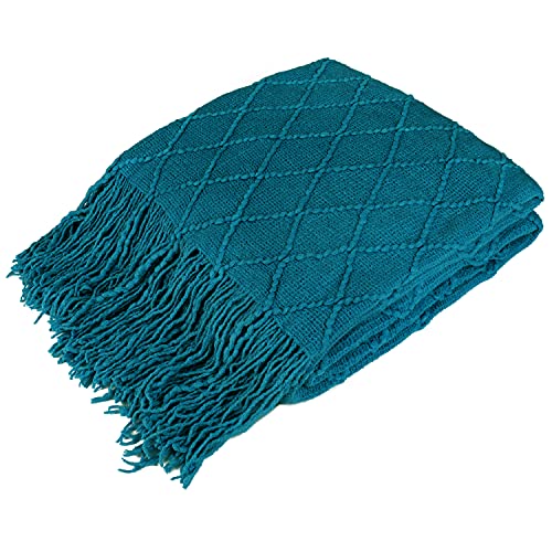 PAVILIA Teal Blue Knit Throw Blanket for Couch, Twin Bed, Soft Knitted Farmhouse Sofa Throw for Living Room, Lightweight Decorative Summer Blanket for Chair, Outdoor Textured Boho Blanket, 60x80 - color: Teal Blue, size: 60 X 80 Inches - Twin