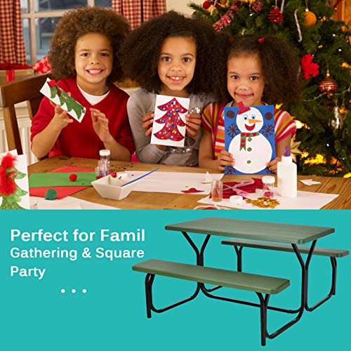 Moccha Picnic Table Bench Set - Portable Plastic Picnic Table w/Steel Frame & Wood-Like Texture, All Weather Heavy Duty Picnic Table Kit, Picnic Tables for Outdoors Garden Patio Party Dining (Green) - color: Green