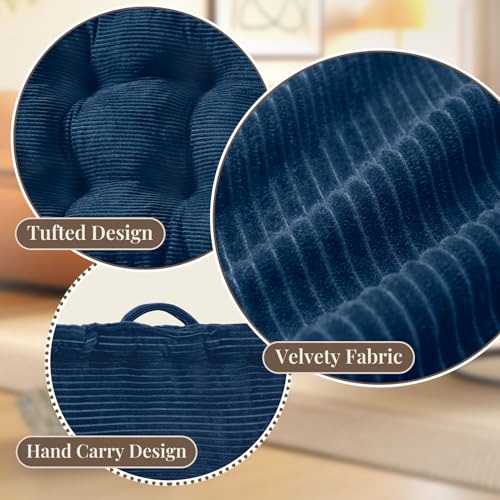 Wellsin Square Floor Pillows for Adults Kids - Meditation Floor Pillow Seating Cushion - Tufted Floor Cushion with Shredded Foam & Velvet Cover, 1 Pack, 20x20 Inch, Dark Blue - color: Navy Blue, size: 1 Pack (20"x20")