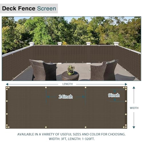 ECOOPTS 3'x10' Balcony Privacy Fence Screen with Zip Ties, Outdoor UV Protection Fence Cover for Balcony Porch Patio Deck Yard (Brown)