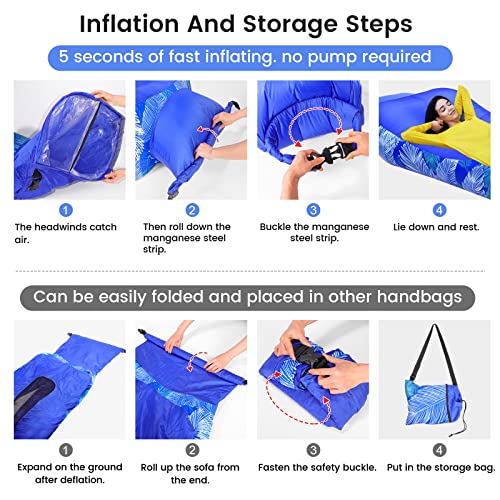 ele ELEOPTION Outdoor Inflatable Camping Couch Waterproof Portable Blow Up Air Sofa Chair Lounger for Backyard Beach Traveling Camping with Compression Sacks (Blue Feather) - color: Blue Feather