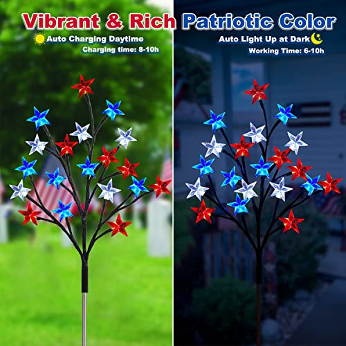 Solar 4th of July Decorations Outdoor Lights, 4-in-1 8 Modes Red White and Blue Star Stake Lights, Waterproof Solar Patriotic Decorations Outdoor for Fouth of July Memorial Day Yard Pathway Grave - size: 4 Packs-8 Modes