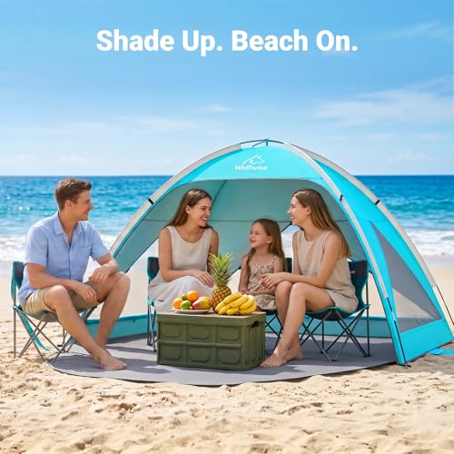 Wolfwise Large Beach Tent Sun Shelter for 3-4 Person, Spacious Sun Shade UPF 50+ UV Protection, Extendable Floor for Privacy, 3 Ventilated Mesh Windows, Portable with Carrying Bag, 95 ″x65″x55″, Blue - color: Blue