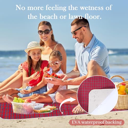 Neti Neti Wicker Picnic Basket for 4 with Insulated Cooler & Waterproof Blanket – Large Willow Picnic Hamper for Outdoor, Camping, Beach, Romantic Dates, Valentine’s Day - color: Red & Blue Checkered