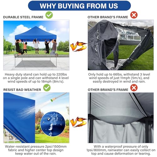 COBIZI 10x10 Heavy Duty Pop Up Canopy Tent with 4 Sidewalls Thicken Frame, Commercial Easy Up Outdoor Wedding Party Tents, All Season Waterproof Windproof with Stakes Sandbags Ropes Roller Bag, Uranus - color: Uranus, size: 10x10