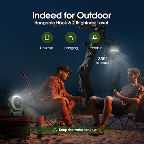 Ausic Portable Misting Fan for Outdoor Cooling, [8-35Hrs] Battery Powered Mist Fans with Water Misters & LED Lantern, 8-Inch, 250mL Tank, for Patios, Home, Outside, Camping, Outdoor&Indoor Use - color: Green, size: 8-35Hrs Runtime