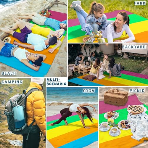 Beach Blanket Waterproof Sandproof 78''×81'' Large Suits 1-5 Adults Oversized Lightweight Picnic Mat Sand-Free Blanket for Camping Hiking Beach Travel - color: Rainbow, size: 78''x81''