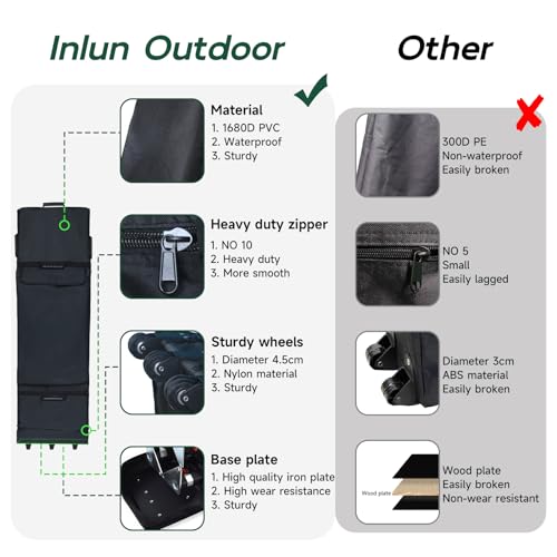 Canopy Portable Folding Bag for 10x10 Pop Up Canopy Tent, Heavy Duty Roller Bag Wheeled Bag, 10x10 FT - size: 10x20