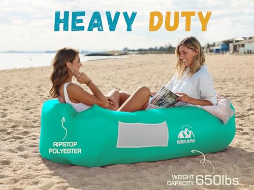 WEKAPO Inflatable Couch Air Lounger Chair - Camping & Beach Accessories, Portable Blow up Sofa for Hiking, Lawn, Indoor/Outdoor Movies & Music Festivals. Lightweight and Easy to Set Up Air Hammock - color: Turquoise