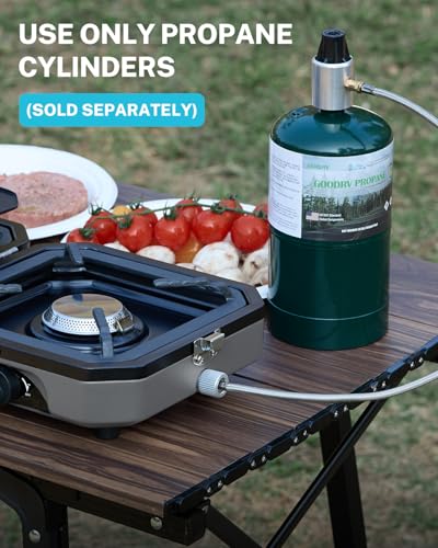 Gonex 2 Burner Propane Camping Stove with Griddle & Grates, Portable Foldable Cooking Stove with Total 16,000 BTU, Two Piezo Ignition Adjustable Burners for Camping, Patio, Emergency, Hiking (Grey) - color: Grey