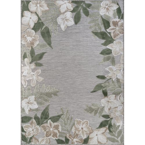 Outdoor Rug 8x10 Washable Area Rugs Indoor Outdoor Carpets Green Border Floral Non Shedding Waterproof Easy Clean Patio Deck Porch Living Room Bedroom Garden RV (8 X 10 Green) - color: 1-green, size: 8' x 10' (Rectangular)