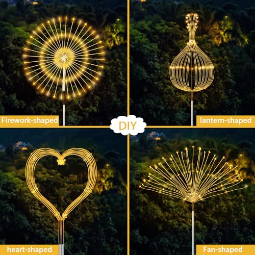 JJGoo Outdoor Solar Lights Firework, 2 Pack 120 LEDs Waterproof Solar Lights for Outside Garden Yard Pathway Fence - Warm White - color: Warm White, size: 2 Pack 120 LEDs