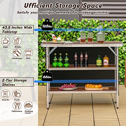 Goplus Folding Camping Table, Aluminum Portable Pop-Up Bar Table with 2-Tier Storage Shelves, Removable Cloth Cover, Foldable Camp Table for Picnic, Tailgate, Party, Travel, Outdoor - color: Grey