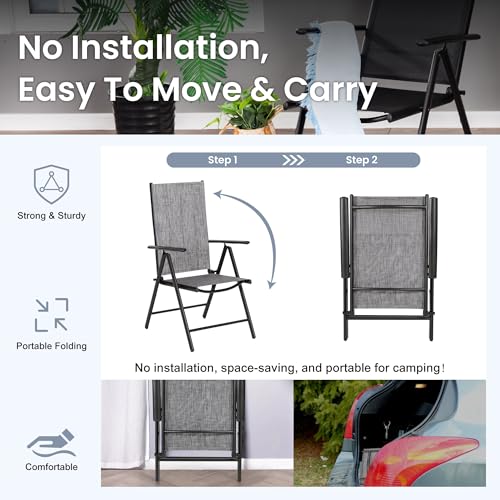PHI VILLA 9 Piece Patio Dining Set, Outdoor Table and Chairs Set with Adjustable Portable Patio Folding Chairs (Grey) & Large Square Outdoor Dining Table for Yard, Garden and Lawn - color: Grey, size: 9 Piece Square