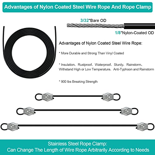 Sun Shade Sail Hardware Kit with 4pcs 10ft Length Extension Nylon Wire Rope, Triangle Rectangle Shade Canopy, 304 Stainless Steel, Garden Outdoors