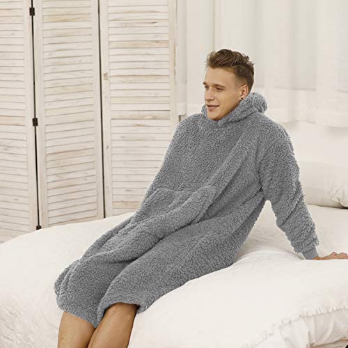 Sherpa Wearable Blanket Oversized Hoodie Sweatshirt TV Blanket with Long Sleeves and Pocket-Gray - color: Gray
