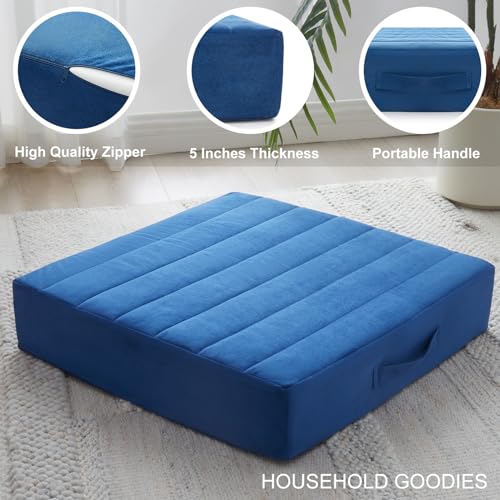 JKMAX 2 Pcs High Density Foam Floor Pillow - Upgraded Large Pillows Seating for Adults - Outdoor Floor Cushion with Soft Tufted Cover - Yoga Pillows for Sitting On Floor - 22 Inch Navy Blue - color: Navy Blue, size: 2 Counts